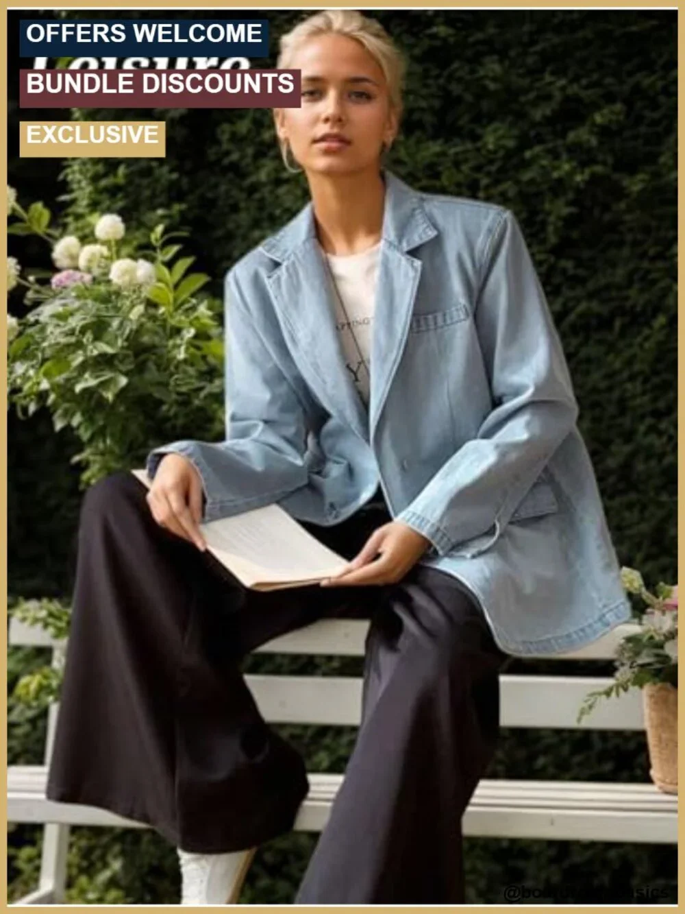 Oversized Distressed Denim Blazer Jacket Women Notch Lapel Long Sleeve Button